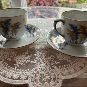 Porcelain Blue and Gold Tea Cup and Saucer Set